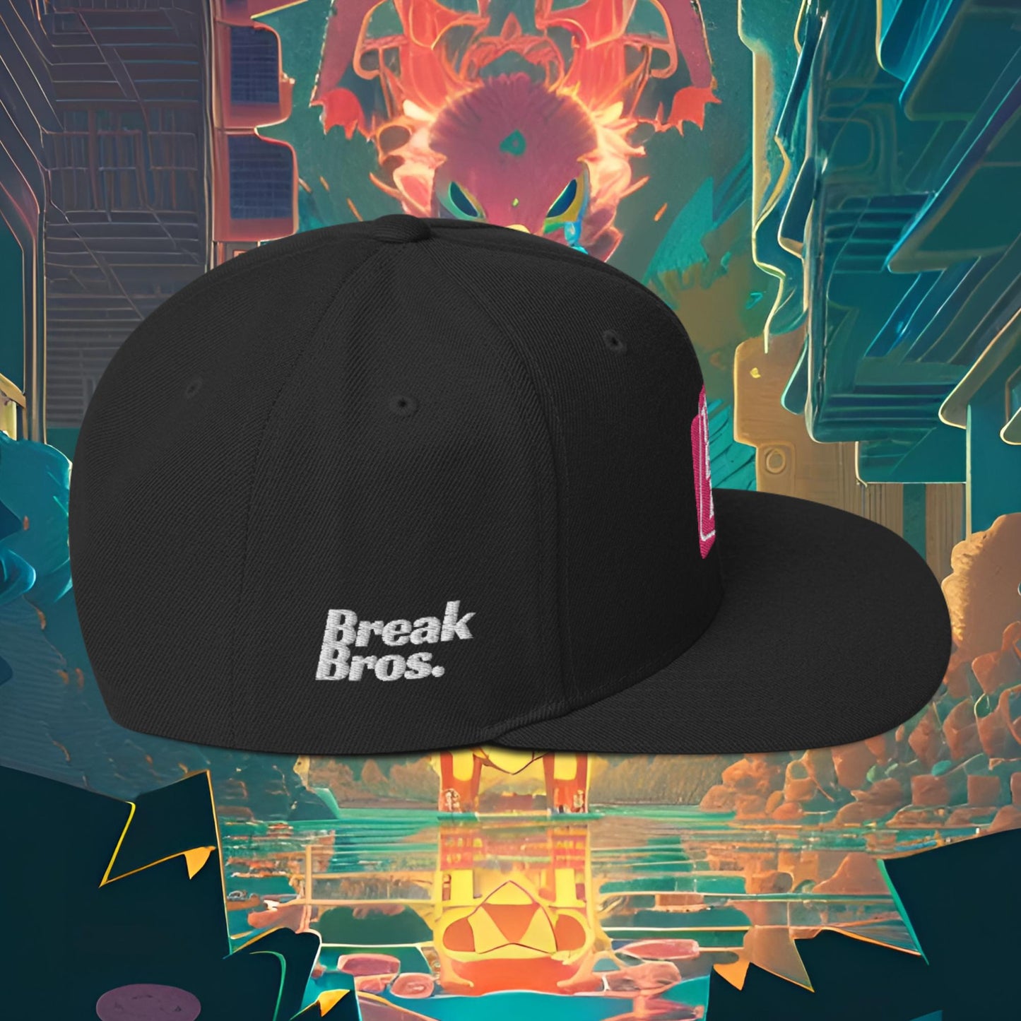 Break Bros Snapback Hat Pink Logo