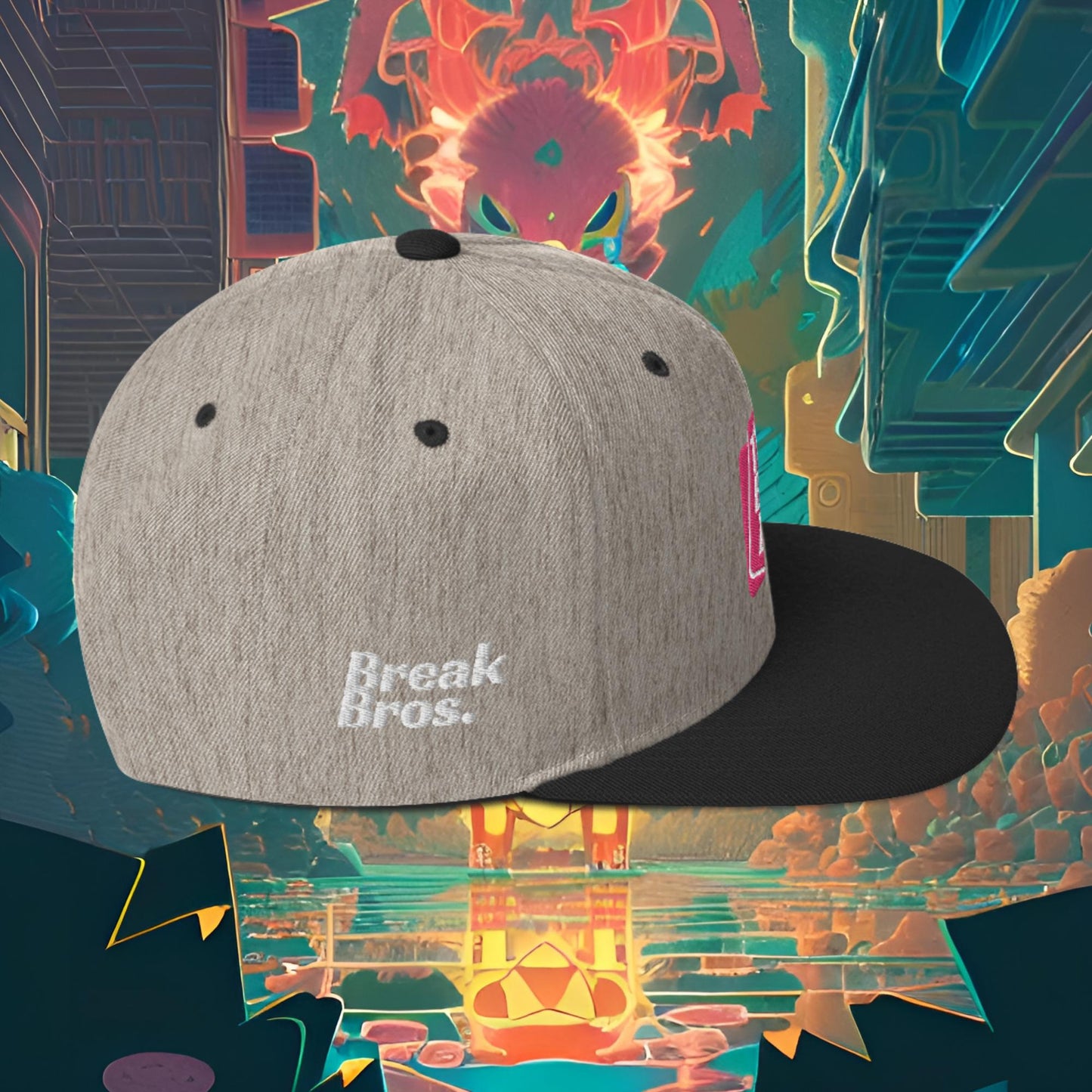 Break Bros Snapback Hat Pink Logo
